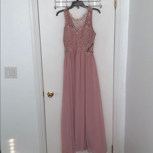 Lace/Rhinestone Long Pink Dress!! 👗